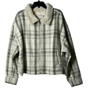 Lucky Brand Plaid Flannel‎ Faux Fur Collar Jacket Size XLarge New $169.50